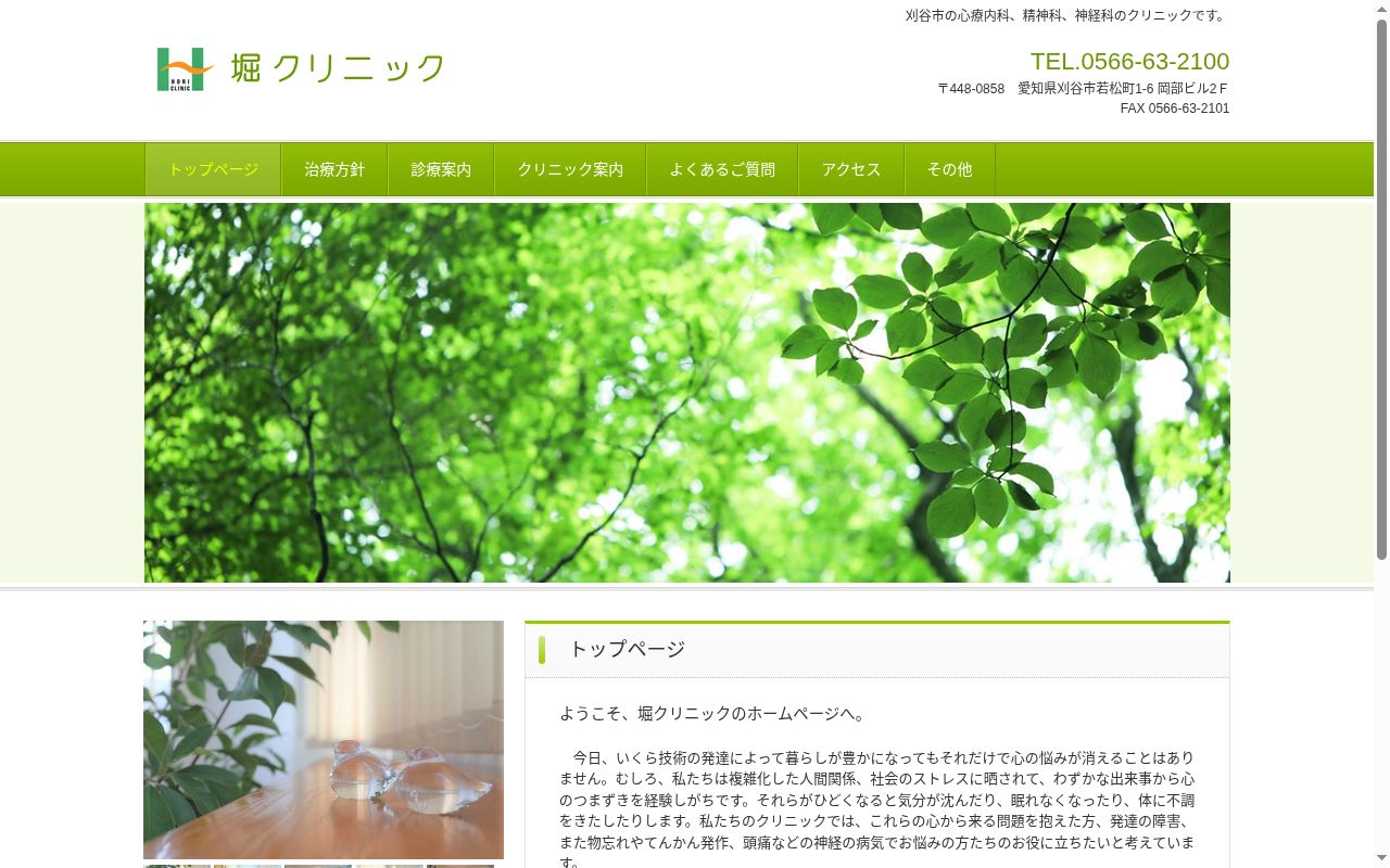 堀クリニックの公式サイトのスクリーンショット