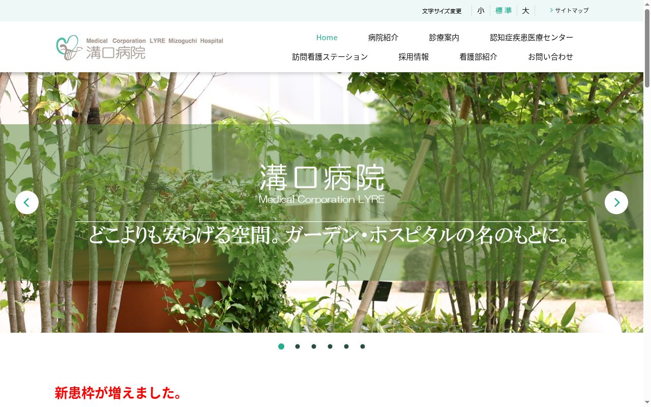 溝口病院の公式サイトのスクリーンショット