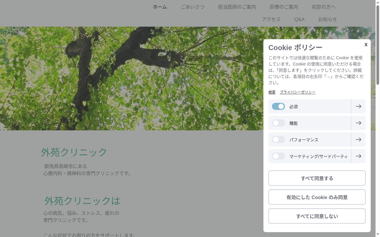 外苑クリニックの公式サイトのスクリーンショット