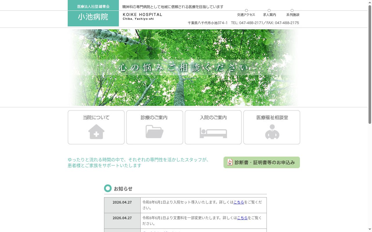 医療法人社団踏青会　小池病院の公式サイトのスクリーンショット
