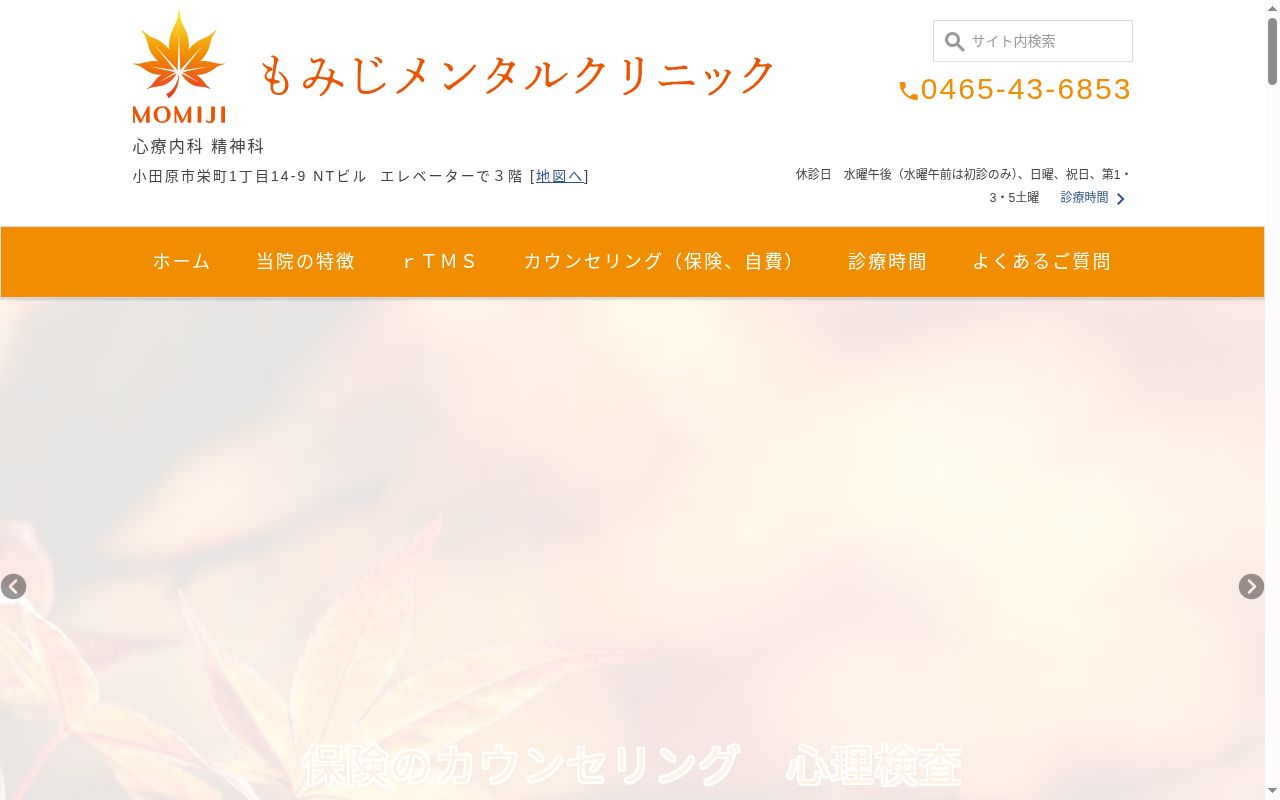 もみじメンタルクリニックの公式サイトのスクリーンショット