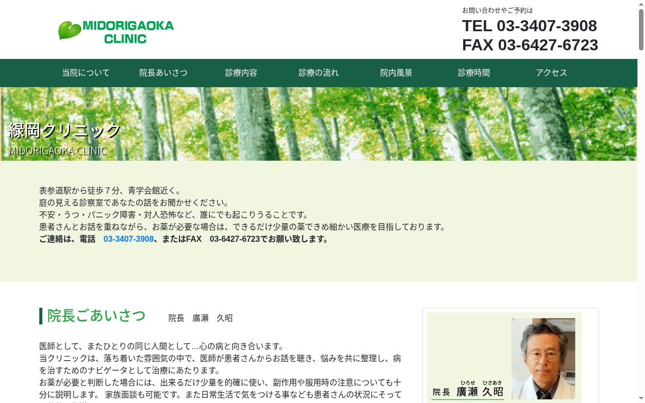 緑岡クリニックの公式サイトのスクリーンショット