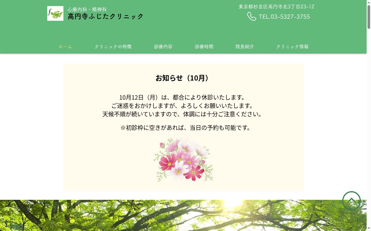 高円寺ふじたクリニックの公式サイトのスクリーンショット