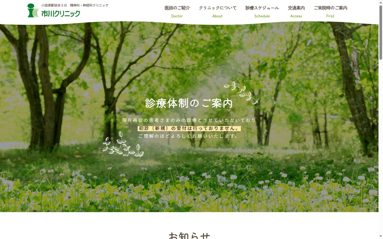 市川クリニックの公式サイトのスクリーンショット